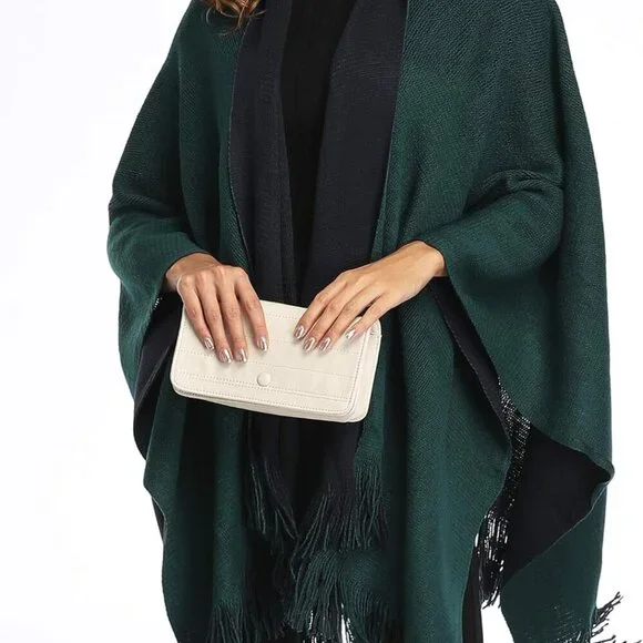 Women's Color Block Shawl Wrap Plus Size Cardigan Poncho Cape Open Front Long Wi - Picture 4 of 7